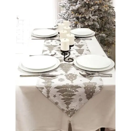 Wizardi 13.75" x 67" Silver Pine Trees Christmas Table Runner {3}