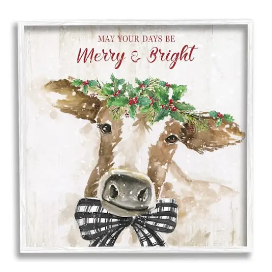 Stupell Industries Merry & Bright Holiday Cattle Framed Giclee Art White {1}