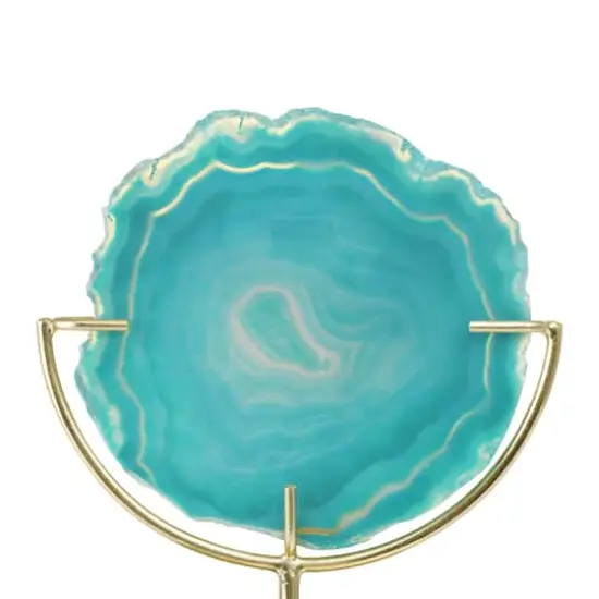 Hello Honey&reg; 7" Marbled Turquoise Decorative Agate Slice Accent on Metal Stand {3}