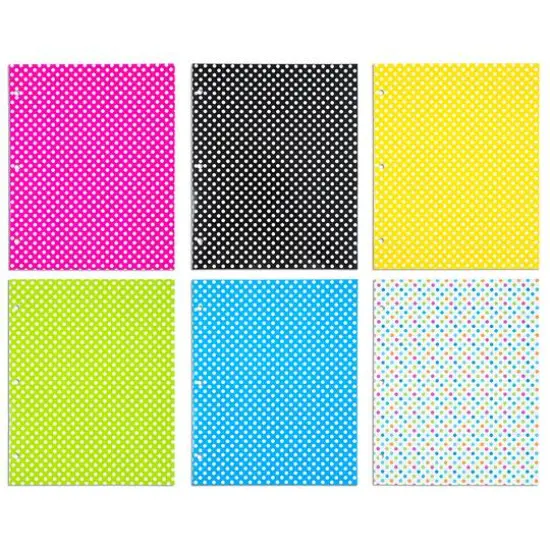 JAM Paper Polka Dots Glossy Laminated Two Pocket 3 Hole Punch School Folders, 6ct. {1}