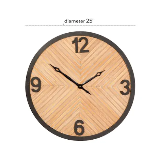 25" Brown Wood Industrial Wall Clock {8}