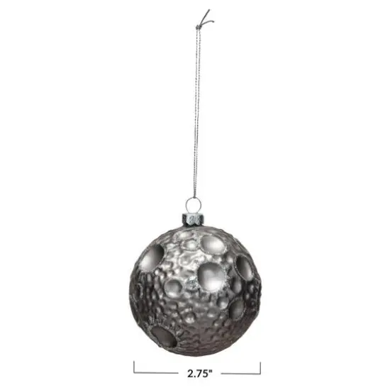 Hello Honey&reg; 2.75" Silver Round Glass Moon Ornament with Glitter {4}