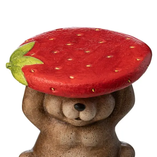 Glitzhome&reg; 12.5" Bear Holding a Strawberry Decorative Garden Stool {7}