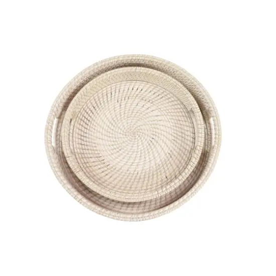 Set of 2" Cream Wood Boho Style Tray, 20", 16" {3}