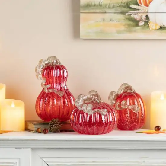 Glitzhome&reg; 8.5" Fall Red Glass Gourd with Glitter {6}