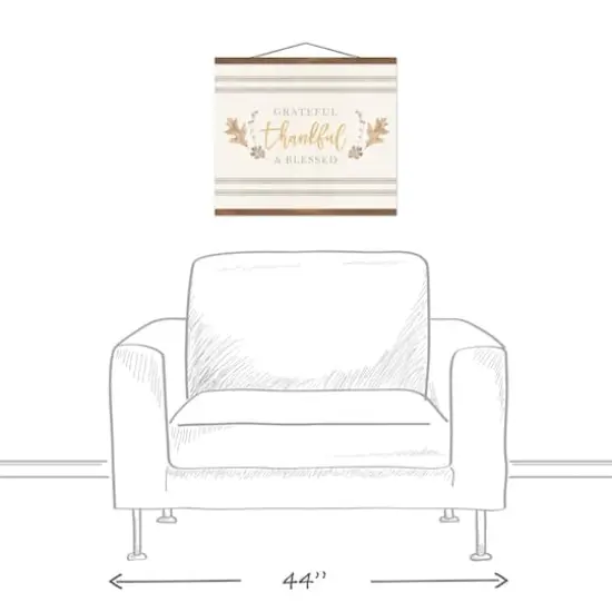 Grateful Thankful Blessed Stripes Teak Hanging Canvas {4}