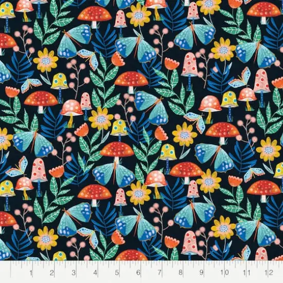 Fabric Editions Navy Mushroom Garden Cotton Fabric {3}
