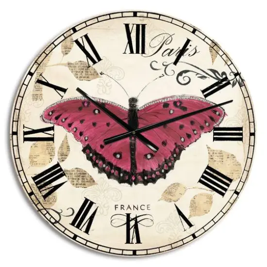 Designart Red Farmhouse Butterfly French Country Wall Clock {1}