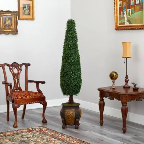 5.5ft. Boxwood Topiary Artificial Tree in Decorative Planter UV Resistant (Indoor/Outdoor) {5}