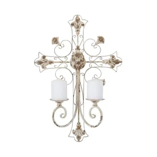 White Iron French Country Wall Sconce, 24" x 17" x 5" {1}