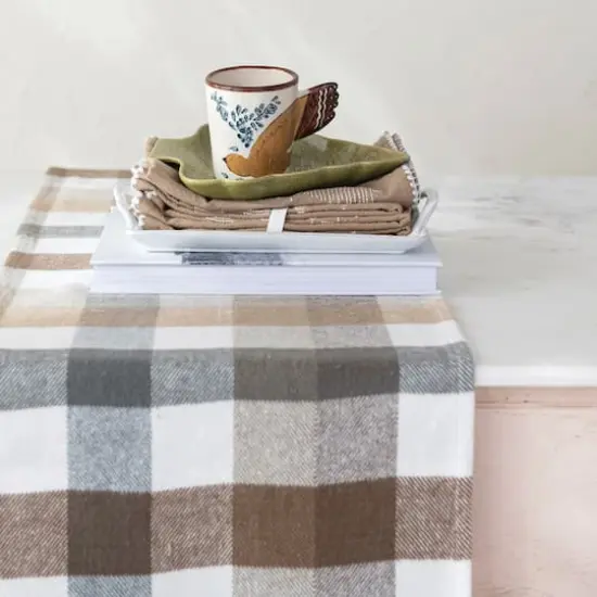 Hello Honey&reg; 72" Plaid Brushed Cotton Flannel Table Runner with Fringe {3}