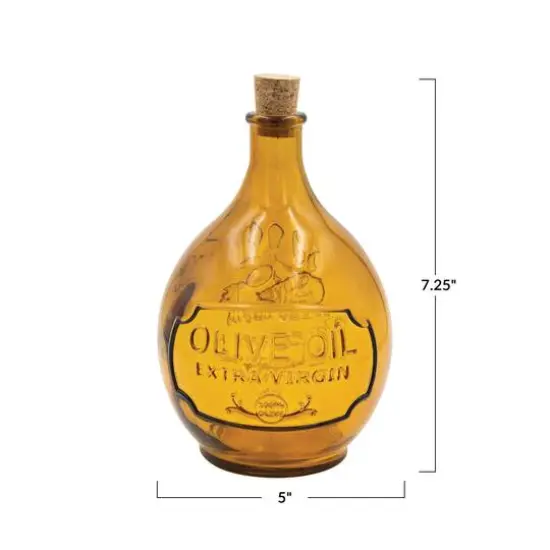 Hello Honey&reg; 7" Amber Olive Oil Embossed Reclaimed Glass Bottle with Cork {4}