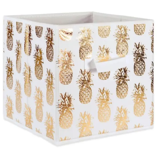 DII&reg; 11" Nonwoven Polyester White & Gold Pineapple Storage Cube, 2ct. {3}