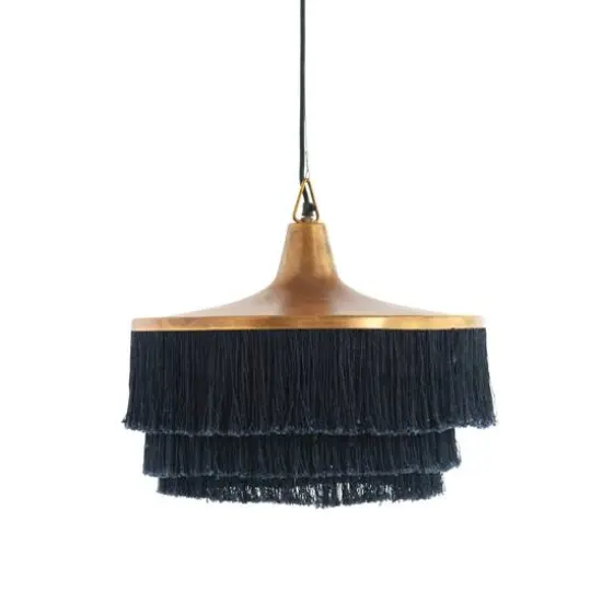 Hello Honey&reg; 16" Charcoal Metal Pendant Light with Fringe {9}