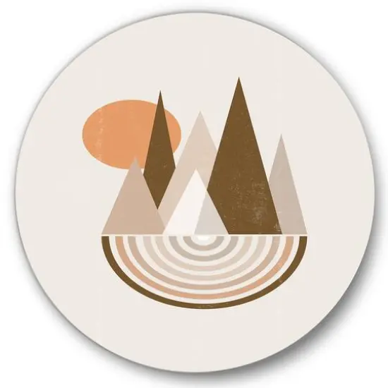 Designart - Minimalistic Mountain Landscape With Red Full moon - Modern Metal Circle Wall Art {1}