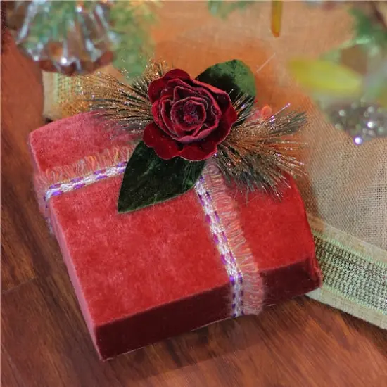 8" Dark Rose Gold Floral Accent Christmas Gift Box D&eacute;cor {4}