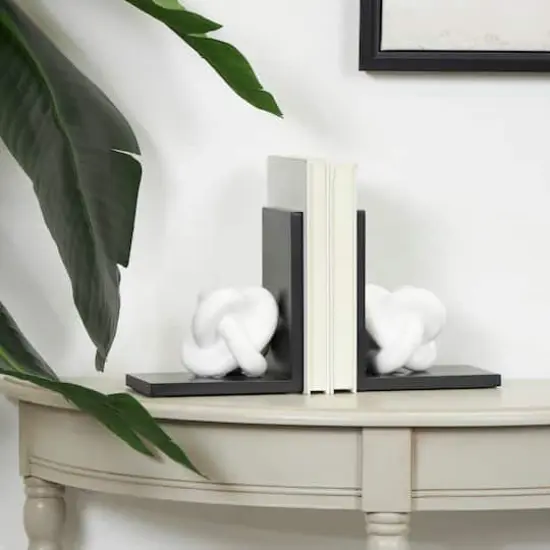 7" White MDF Knot Bookends with Black Stands Set {3}