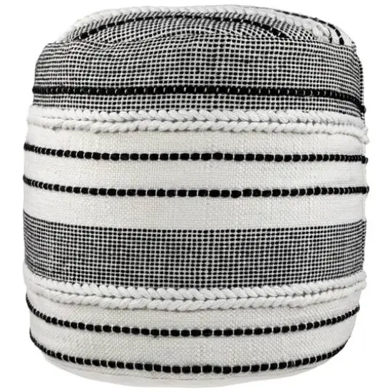18" White & Black Striped Outdoor Woven Pouf Ottoman {5}