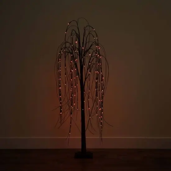 5ft. Orange & Purple LED Pre-Lit Halloween Black Willow Artificial Fall Tree {12}