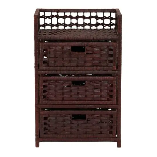Household Essentials Woven 3 Drawer Chest with Cutout Handles Brown {7}