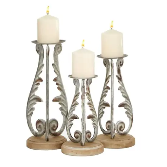 Silver Metal Vintage Candle Holder Set {1}