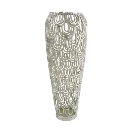 25" Silver Aluminum Metal Geometric Art Deco Inspired Arched Vase {5}