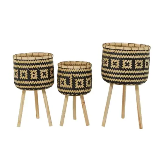 Brown Bamboo Bohemian Planter, Set of 3" 27", 23", 20" {6}