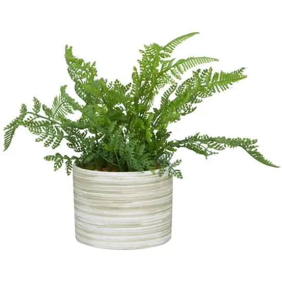 13" Green Faux Foliage Fern Artificial Plant With Patterned Round Pot {5}