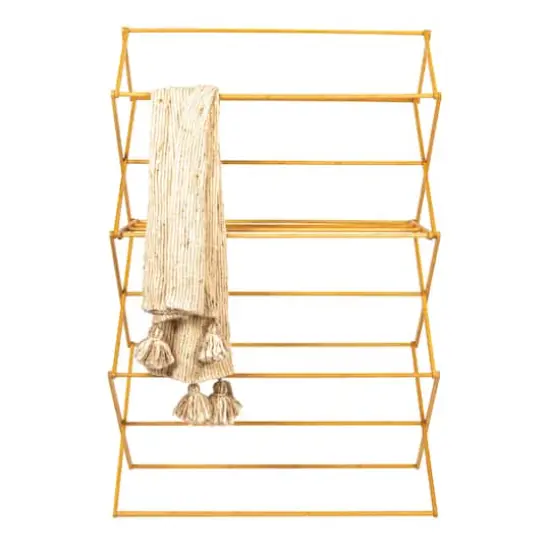 Household Essentials 60" Oversized Folding Bamboo Clothes Drying Rack with Flat Shelf {3}