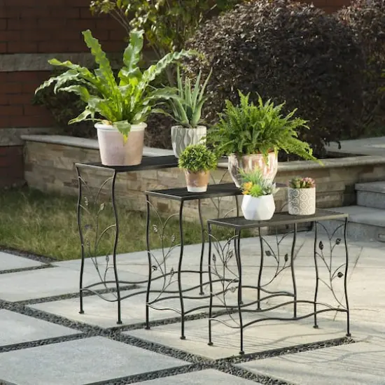 Glitzhome&reg; Black Rectangular Nesting Metal Planter Set {4}