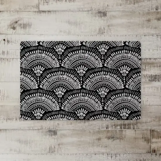 18" x 27" Black & White Bohemian Fan Sketch Pattern Floor Mat {3}