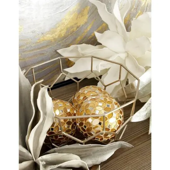 4" Glam Gold & White Plastic Orb Vase Fillers, 4ct. {6}