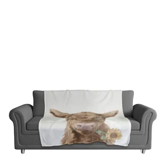 50" x 60" Baby Highland Cow Sunflower Coral Fleece Blanket {3}