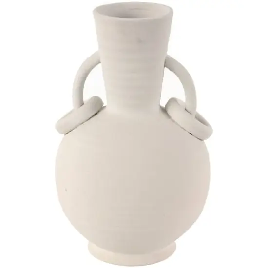 13" Ceramic Textured Vase with Ring Handles White {1}