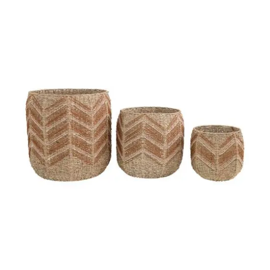 Hello Honey&reg; Brown Chevron Handwoven Seagrass Basket Set {6}