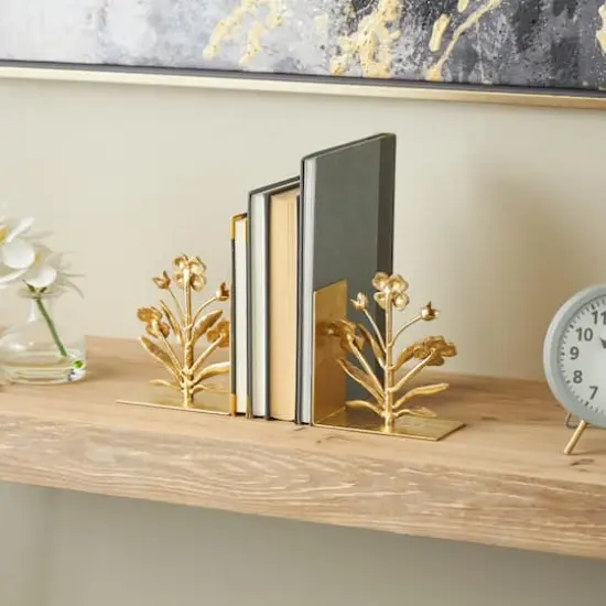6.5" Gold Shimmer Metal Floral Bookends, 2ct. {3}