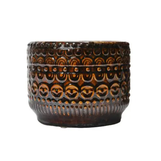 Hello Honey&reg; 8" Round Embossed Stoneware Planter with Reactive Glaze Finish {4}