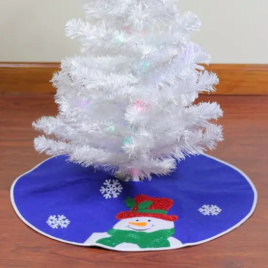20" Blue Mini Tree Skirt with Embellished Snowman {4}