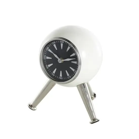 8.5" Silver OrbMetal Clock with Black Clockface & Silver Tripod Legs {1}