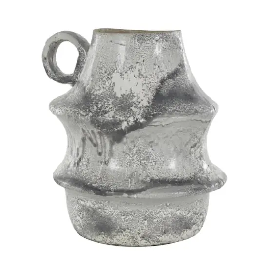 15" Light Gray Textured Paper Mache Fluted Vase with Ring Handle {4}