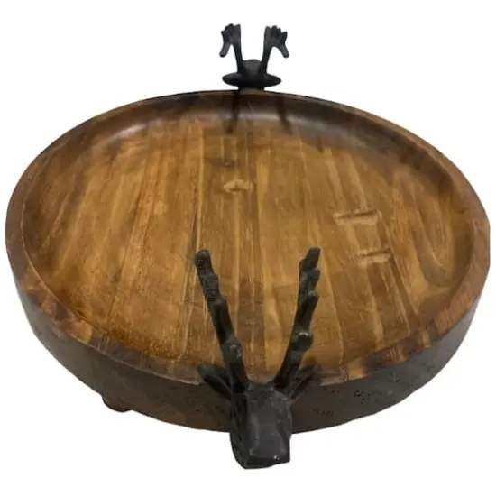 15" Round Wood Tray with Reindeer Handles by Ashland&reg; {1}