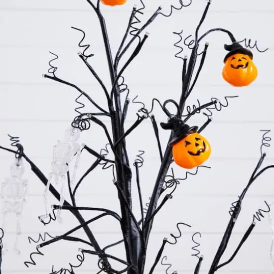 4ft. Pre-Lit Artificial Halloween Pumpkins and Skulls Ornament Tree with 64 Warm White LED Lights {5}