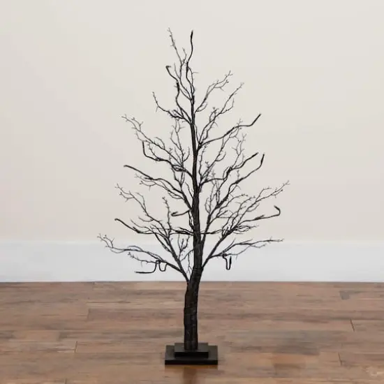 3ft. Pre-Lit Halloween Deluxe Black Twig Artificial Tree with 36 Orange & Purple LED Lights {10}