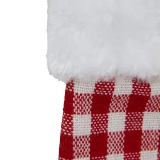 7" Red & White Gingham Print Christmas Stocking {4}