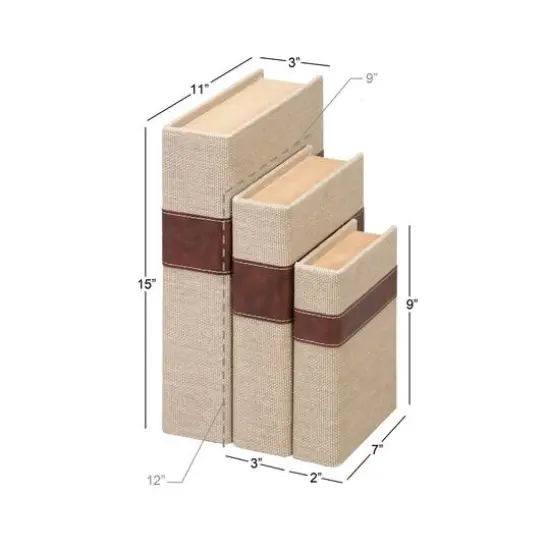 Beige & Brown Traditional Rectangular Wooden Book Set {8}