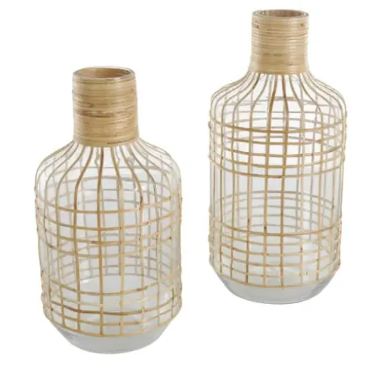 Clear Rattan Grid Wrapped Glass Vase Set {4}