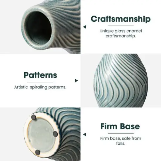 Glitzhome&reg; Spiraling Artistry Turquoise Ceramic Modern Vase Set {7}