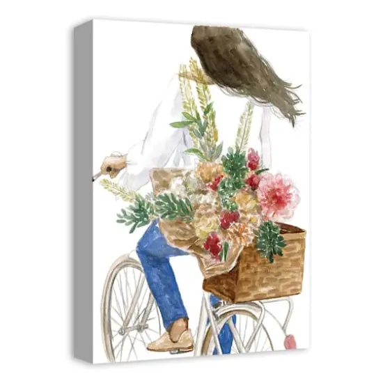 Watercolor Girl On Bike 11" x 14" Canvas Wall Art {3}