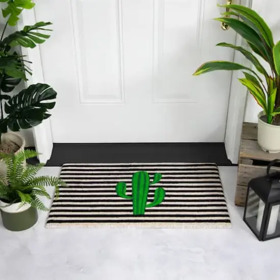 Green Cactus Striped Outdoor Doormat {3}
