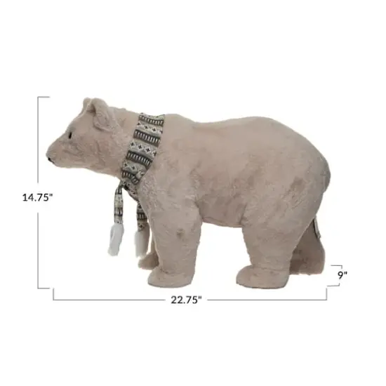 Hello Honey&reg; 14.75" Cream Faux Fur Standing Polar Bear with Scarf {4}